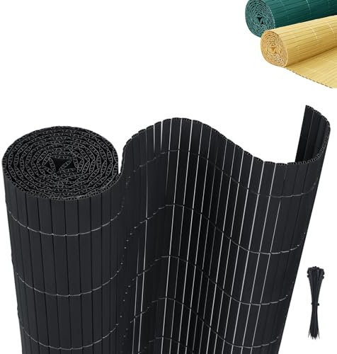 AufuN Sichtschutzmatte PVC Sichtschutzzaun 90x300cm - mit Kabelbindern Standard Sichtschutz Bambus Windschutz für Garten Balkon und Terrasse-Interne W-Struktur Verstärkte Lamellen (Anthrazit)