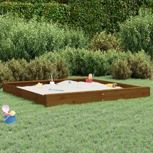 Festnight Holz Sandkasten Sandkiste mit Sitzen Quadratisch Spielsand Für Sandkasten Balkon Sandkasten 200x200x20cm AF15Honigbraune Kiefer Kinder-Sandkasten Sandkasten aus Massivholz Kiefer
