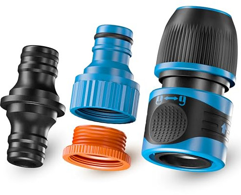 GRÜNTEK Set di 3 Raccordi Attacco Rapido per Irrigatori e Tubo d'Acqua da 1 e1/2 e /8 Pollici. Set di Adattatori Universali per Tubi da Giardino, Irrigazione con Attacco Rapido