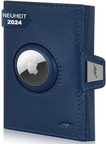 Marc Peter® Jupiter Echtleder Geldbörse mit XL Münzfach | Herren Portemonnaie mit RFID | Apple Airtag Mini Geldbörse | Kreditkartenetui für bis zu 11 Karten Blau