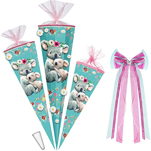 alles-meine.de GmbH Schultüte - mit 3D Stoff - Blüten & Glitzer ! - süße Koala Familie - 35-85 cm - Größe wählbar - + Kunstoff Spitze + Schleife - Tüllabschluß - Filzabschluß -..