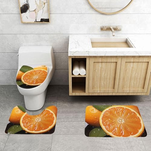 Badezimmerteppich-Set, weich, saugfähig, Orange, U-förmiger WC-Vorleger und WC-Deckelbezug, rutschfest, Badematte, Teppich für Badezimmer, WC, 3-teilig