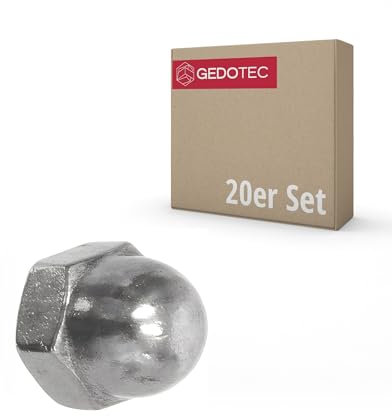 Gedotec | Hutmutter DIN 1587 | M16 | 20 Stück | verzinkter Stahl | Premium Qualität | Sechskanthutmutter, hohe Form, Mutter Gewindestange, Kuppelkopf, Abdeckung, Korrosionsbeständig