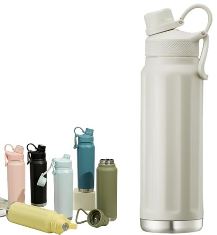Vyloky Sport Edelstahl-Wasserflasche mit schwenkbarem Deckel 946ml BPA-freie, Studentenflasche - mit Kohlensäure, Fahrradflasche Isolierte Flasche für Fitness (Weiß, 1000ml)