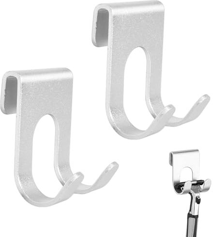 2 Pcs Shaver Hanger, Self Adhesive Razor Holder for Plug, Made of Space Aluminium, No Drilling Shower Razor Holder, Space-Saving Stand Plug Hooks, for Bathroom Kitchen (White)
