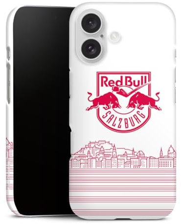 Premium Case kompatibel mit Apple iPhone 16 Smartphone Handyhülle Schutzhülle glänzend Eishockey Skyline EC Red Bull Salzburg