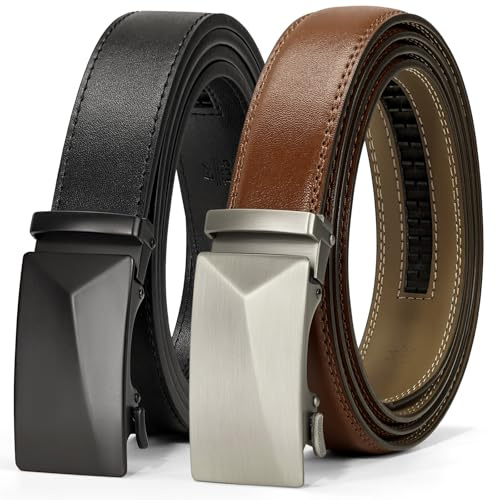 IGOLUMON Gürtel Herren 2 Stück Ledergürtel Herren Automatik Gürtel Herren mit Ratsche Arbeitsgürtel Gürtel Ohne Löcher Verstellbar, Breit 35mm, Länge 115cm