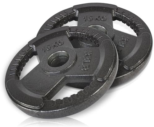 wuuhoo® Gusseisen Hantelscheiben Dave 50mm Bohrung - Langhantelgewichte Set, Gewichte für 2 Zoll Hantelstangen - beschichtet - olympische Scheibenaufnahme (e) 2 x 15kg