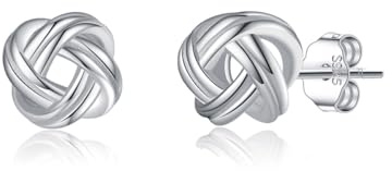SLUYNZ 925 Sterling Silber Liebe Knoten Ohrstecker für Teen Mädchen Frauen Twisted Ohrstecker Ball