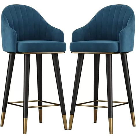 Modernos sillones giratorios de terciopelo, juego de 2 sillas en el tono, taburete con respaldo curvo, reposapiés y cojines antideslizantes, taburetes altos para el hogar, cocina, comedor, elegante