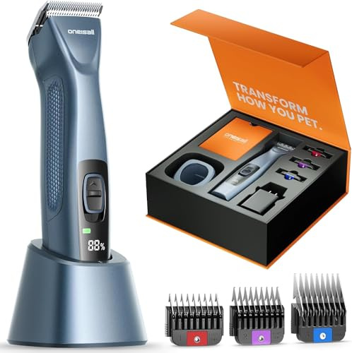 oneisall Tosatrice per Cani pelo lungo professionale, Tosatore Rasoio, 2 Livelli da Tosatrici Elettriche per cani/Gatti, Con batteria rimovibile e pettine in acciaio carbonizzato