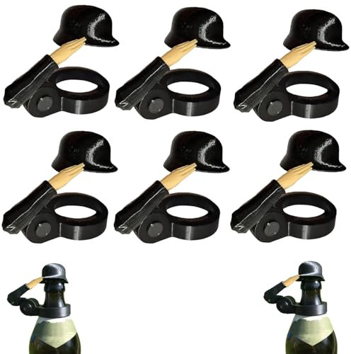 Soldat Salute Bier,Flaschenverschlüsse,lustiger Salute-Soldaten-Bierhelm,wiederverwendbar,dekorative Kappen, staubdichte Schutzkappen für Veteranen, aktive Soldaten (6 Stück Schwarz)