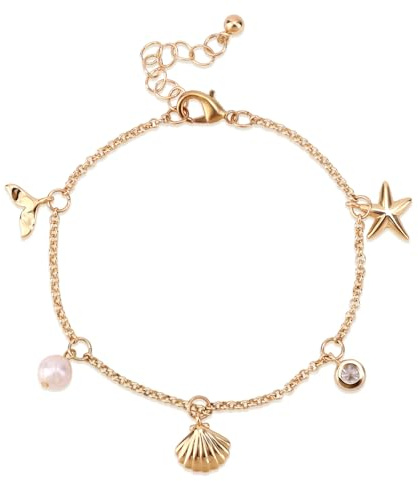 Mikovivi Shell Starfish Armband, Boho Justerbart Snäckskalsarmband Guld Summer Beach Personliga Sommarsmycken Vackra Tillbehör för Kvinnor