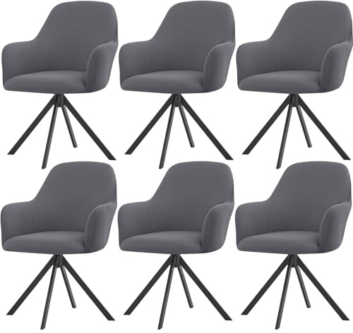 ZRCYXDW Stuhlbezug mit Armlehne Stretch, Dunkelgrau, 6er Set | Moderne Stuhlhussen im Mitte des Jahrhunderts Stil für drehbare Esszimmerstühle, rutschfest und waschbar