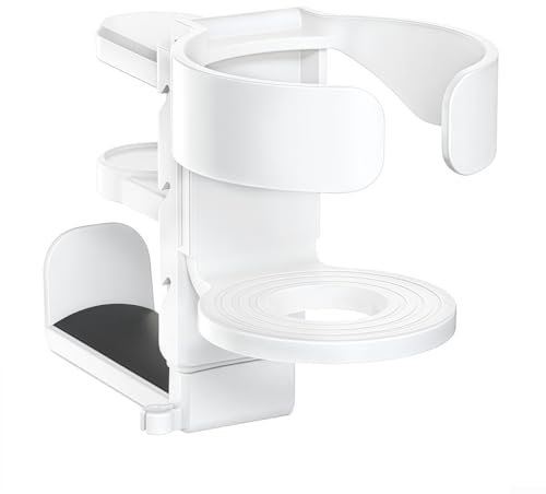 Abrazadera de escritorio ajustable 2 en 1 para portavasos y colgador de auriculares para oficinas en casa y salas de juegos (blanco)