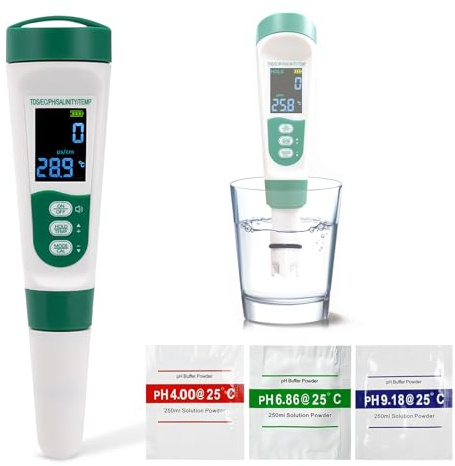PH Wert Messgerät Pool 5-in-1,PH EC TDS Salzgehalts Temperatur Meter,Ph Messgerät Pool Digital, Salzmessgerät,Pool Wassertester Digital,Wasserqualitätstester für Trinkwasser