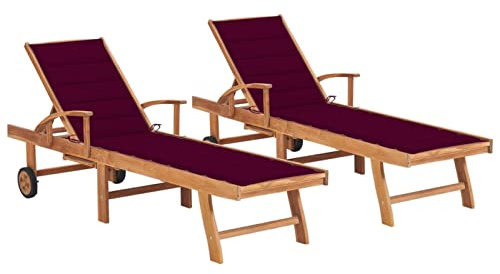 Snsowed Sonnenliegen 2 STK. mit Auflagen Weinrot Massivholz Teak, Gartenliege, Liegestuhl, Sonnenstuhl, Sonneninsel Outdoor, Liegen, Gartenmöbel, Bäderliege, Relaxliege - 3073195