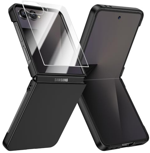 Doeshine Funda para Samsung Galaxy Z Flip 7 Ultra Delgada, [Protector de Pantalla Incorporado], Dura PC, Anti-Arañazos Antigolpes Protectora Carcasa para Samsung Galaxy Z Flip 7 5G 2025 (Negro)