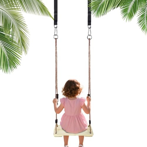 Columpio de árbol – Columpio de madera para niños – Asiento resistente equipo sensorial para jardín guardería juegos patio