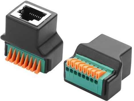 GINTOOYUN 2 stycken RJ45 8P8C snabbanslutning lödlös adapter RJ45 hona till 8-polig fjäderklämmor nätverksförlängningsadapter för Cat5 Cat5e Cat6 Cat7 Ethernet-kabel