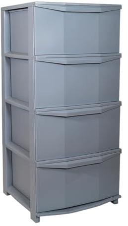Sicignano Cassettiera Pratika 4 Cassetti | Polipropilene Robusto e Resistente | Made in Italy | 37x37,5x80 cm | Grigio Elegante con Ruote Bloccabili | Impilabile e Salvaspazio (Grigio, (4 Cassetti))