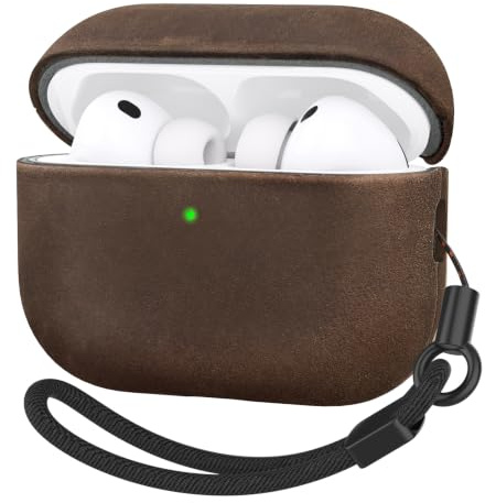 Bouixel Handgefertigtes Echtleder Hülle für AirPods Pro 2 Case, Tiefbraun | Vintage Crazy Horse Leder, Patina Oberfläche, Stoßfeste Schutzhülle mit Handschlaufe für Apple AirPods Pro Pro 2./1. Gen