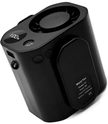 PANGBOER Ventilador portátil recargable por USB con luz LED de bajo ruido para colgar en la cintura, dispositivo de refrigeración para senderismo y desplazamientos de bajo ruido