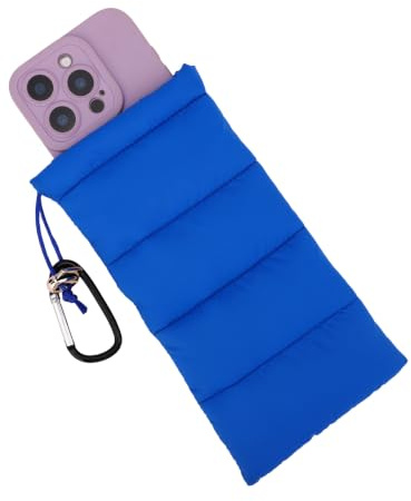 Lyreh Thermal Phone Pouch, Down Cotton Warm Phone Case Cover Bags (Blue) | Prevents Freezing & Overheating Protector Cellphone Pouch with Carabiner Ideal for Outdoor Camping Hiking Skiing