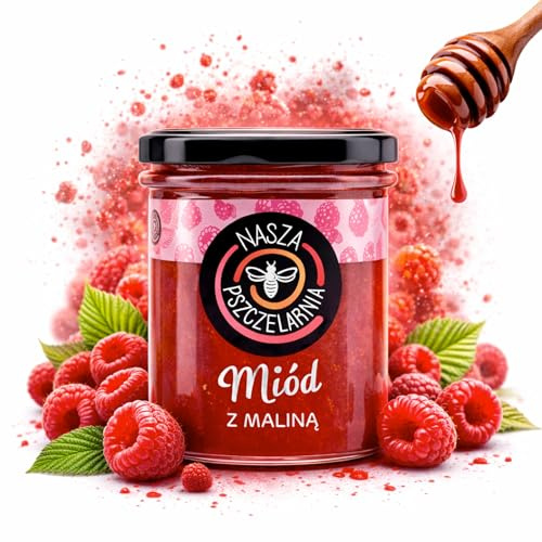 Miele con Lampone 420 g – Honey di Fiori Cremoso Premium dell’Apicoltore, Ingredienti Naturali, Autentico Aromatico dalla Polonia – Ideale per Dolci e Dessert