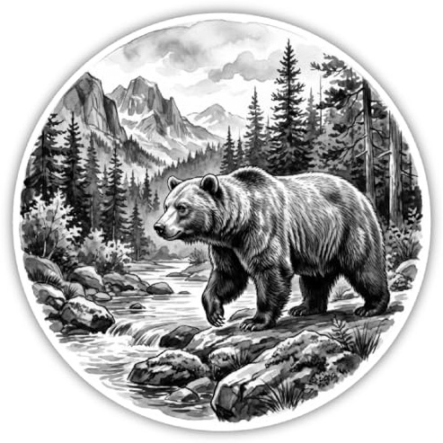 Samunshi® Bär Aufkleber Bär in der Wildnis Autoaufkleber für Motorrad Fahrrad Roller Helm oder Auto Wohnmobil SUV Geländewagen Tier Sticker 10x10cm