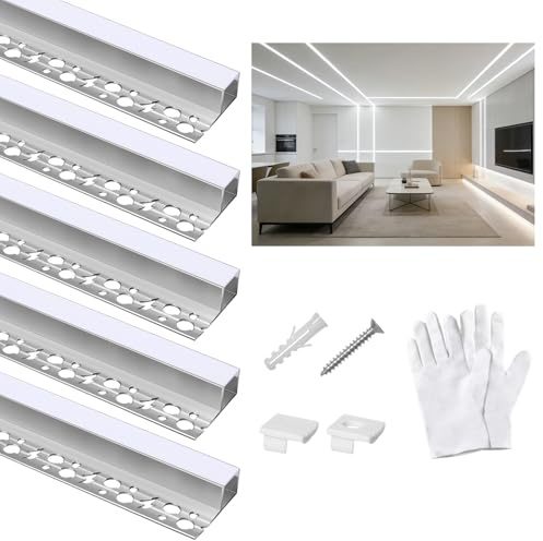 Infälld profil Placo Alu för LED-tejp, 10 stycken 1,4 m infälld aluminium LED-kakelprofil med mjölkigt lock, ändkåpor för gipsväggar, tak, vägg, kakelkanter (14 m)