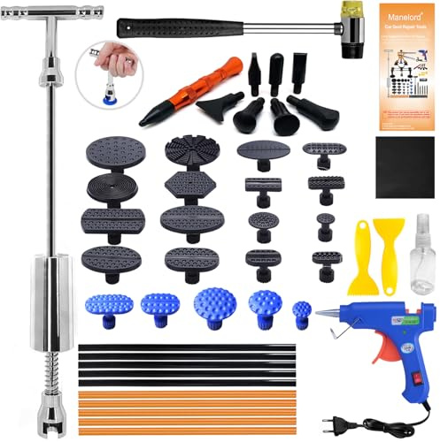 Manelord Extractor y Removedor de Abolladuras para Coche - Kit de Reparación de Carrocería con Martillo Deslizante y Barra en T, Herramienta para Eliminación de Abolladuras por Granizo y Golpes