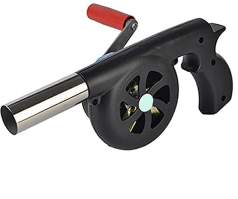 Momfin Lot de 1 ventilateur de barbecue à manivelle portable en métal pour cuisine en plein air, souffleur d'air résistant à la chaleur pour camping, pique-nique, grill, noir