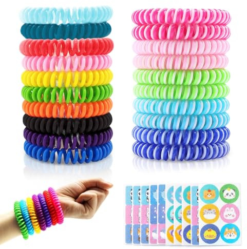 Mosquito Repellent Bracelet 20 Pack & 60 Mosquito Patches for Kids & Adults, Natural Plant Essential Oils, Waterproof, Stretchy, Outdoor, Travel, Camping, Hiking, Sports
