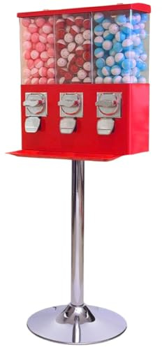 Kommersiell Godisautomat Med 3 Behållare Och Ställ Red | Myntdriven För Godis, Tuggummibollar, Kapslar; Metallställ; För Kiosker, Spelhallar, Butiker
