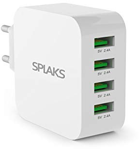 Splaks USB Ladegerät 4-Port 40W 5V/8A Wall Charger Netzteil 2.4A Schnell Aufladen für iPhone 11/6/7/8/Plus/X/Xs/Xs Max/XR iPad Galaxy Bluetooth/AirPods Pro usw.-Weiß