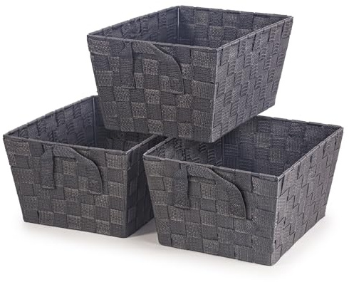 EHC Storage Baskets set of 3, Storage baskets for shelves, Storage Boxes Storage Organiser Hamper Basket, Grey
