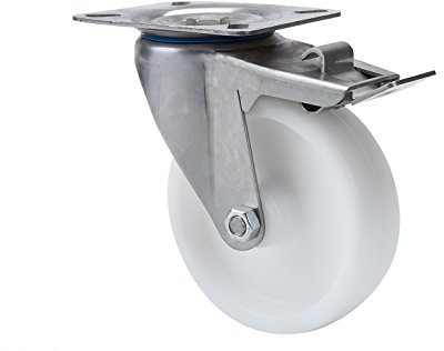 Transportgeräterolle Edelstahl 200 mm Rad aus Polyamid Anschraubplatte Lenkrolle totalfeststellbar V2A INOX Edelstahlrolle Totalfeststeller Stop Polyamidrad