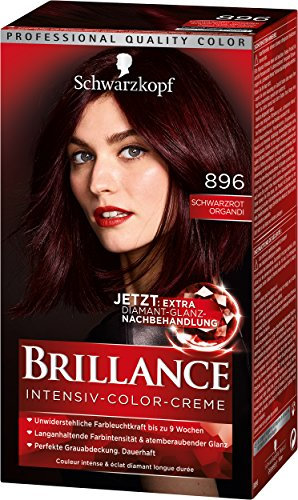 SCHWARZKOPF BRILLANCE Intensiv-Color-Creme 896 Schwarzrot Organdi Stufe 3, mit extra Diamant-Glanz-Nachbehandlung, 3er Pack (3 x 143 ml)