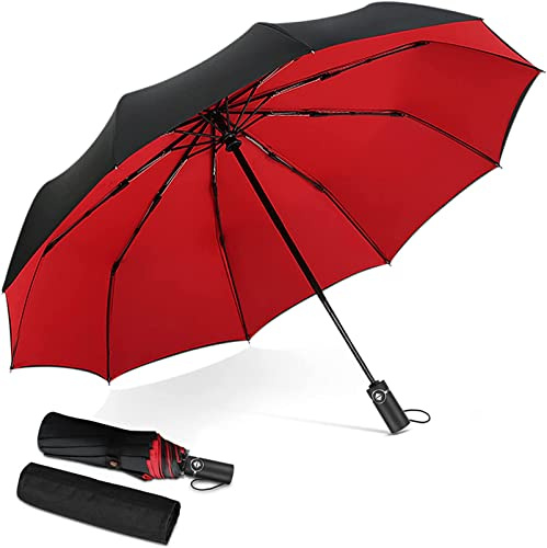 DORRISO Automatico Pieghevole Ombrello Uomo Donna Antivento Impermeabile Durevole Anti-UV Asciugatura Rapida Viaggio Ombrello Uomo Grande Ombrello Rosso