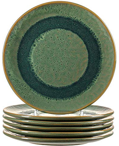 Leonardo Matera Keramik-Teller 6-er Set, spülmaschinengeeignete Speise-Teller, Essteller mit Glasur, 6 runde Steingut-Teller grün, Ø 22,5 cm, 018539