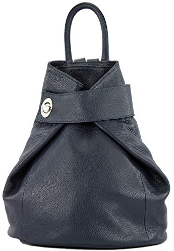 modamoda de - T179 - ital: Damen Rucksack Tasche aus Leder, Farbe:Dunkelblau