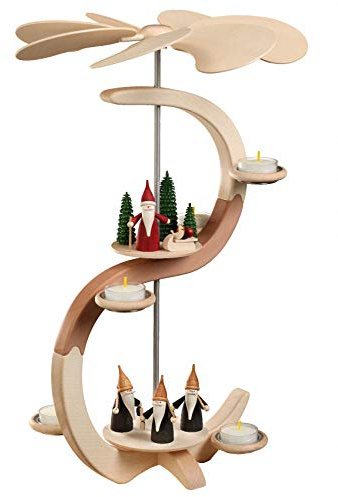 Seiffener Volkskunst Weihnachtspyramide Bogenpyramide, 2-stöckig, 46 cm hoch, Natur, original Erzgebirge SV 16301