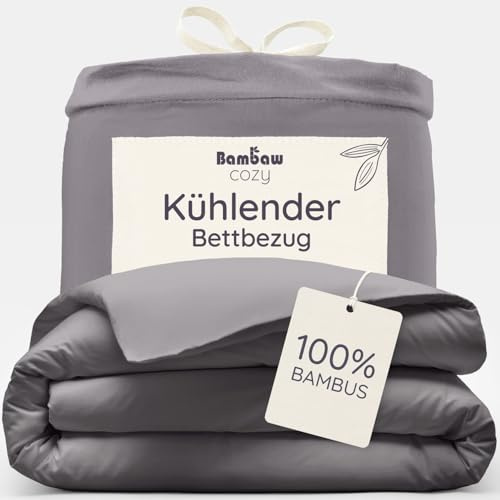 Bambaw King Size Bamboo Duvet Cover 240x220 cm, Anti Allergy Bedding, 100% Bamboo Bedding King Size, Anti Sweating & Soft Cool Sheets for Summer, Mite-Resistant Cooling Sheet 240x220 cm (Dark Grey)
