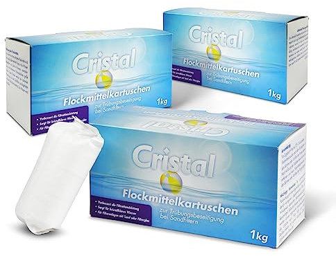 Cristal 3 kg Flockmittel Trübungsentferner Pool Kartuschen 24 x 125g für Filteranlagen Sand & Glas Flockungsmittel Poolreiniger Poolpflege klares Wasser
