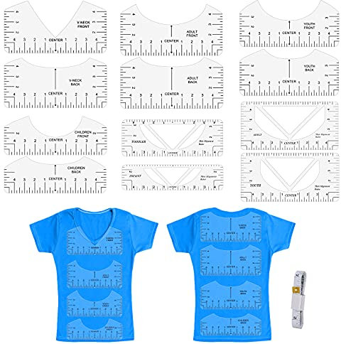 LncBoc T-Shirt Ausrichtungslineal, 12pcs Ausrichtungslineal Werkzeug Für T-Shirt, Bastellineal mit Führungswerkzeug für die Gestaltung des Modezentrums, T-Shirt Lineal Guide Tool Set für V-Ausschnitt