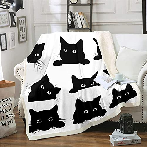 Loussiesd Black Cat Fuzzy Blanket for Kids Toddler - Cute Pet Cats Fleece Throw - Kawaii Kitten Plush Super Soft Cozy Animal Sherpa - Single 50x60 Inch