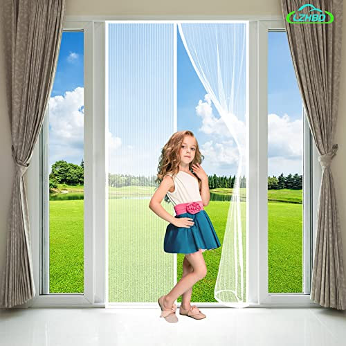 LZHBD Insektenschutz Fliegengitter Rollo Tür Insektenschutzrollo, 170x185 cm mit Heavy Duty Mesh und Full Frame Klettverschluss, Weiß, Neuste Version