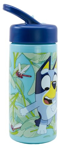 STOR Bluey Sportflaska med Sugrör och Handtag 410ml - BPA-fri Återanvändbar Barnflaska för Skola Sport och Utflykter