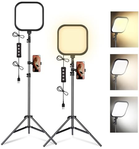 2-Pack LED Video Light Kit, 15W Studio Light,2500-8500K Color temperatue with Tripod Stand&Phone Holder,78 Dimmable Stream for Video Recording, Game Streaming, Photography, YouTube